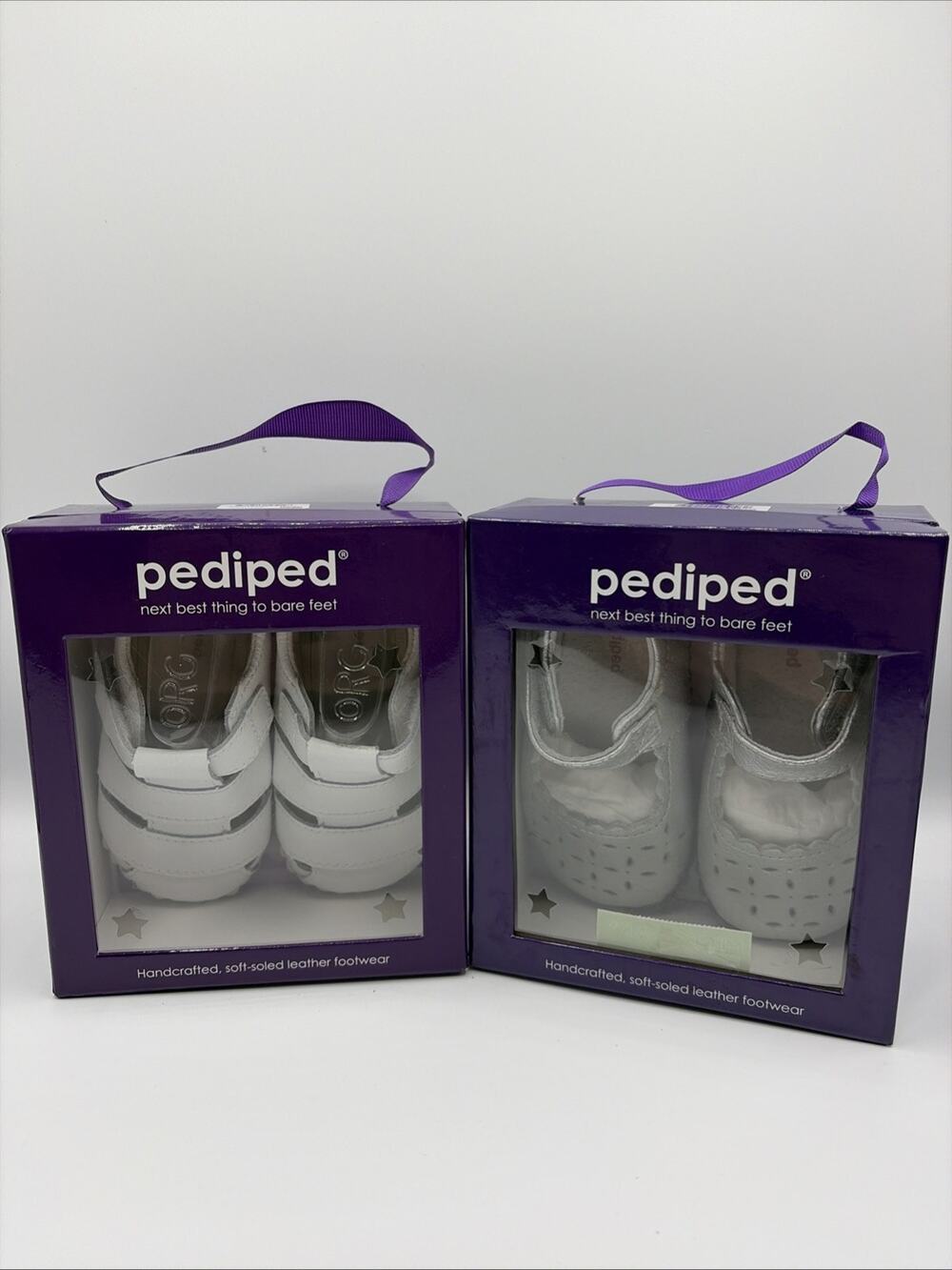 Set Of 2 NIB Pediped Soft-soled 100% Leather Shoes 18-24 Months White Silver